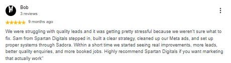 Google review of Spartan Digitals by Bob